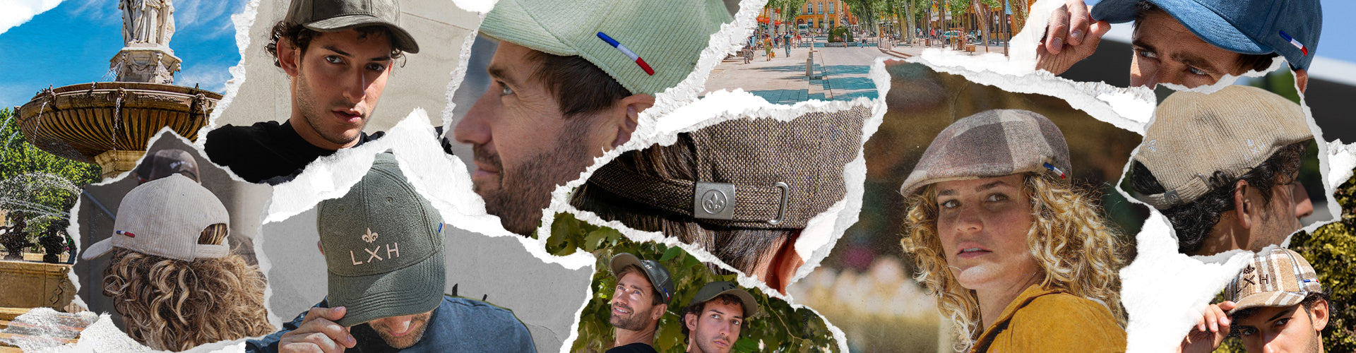 Collage de plusieurs casquettes stylées portées par des modèles pour la Collection Automne - Hiver 2024
