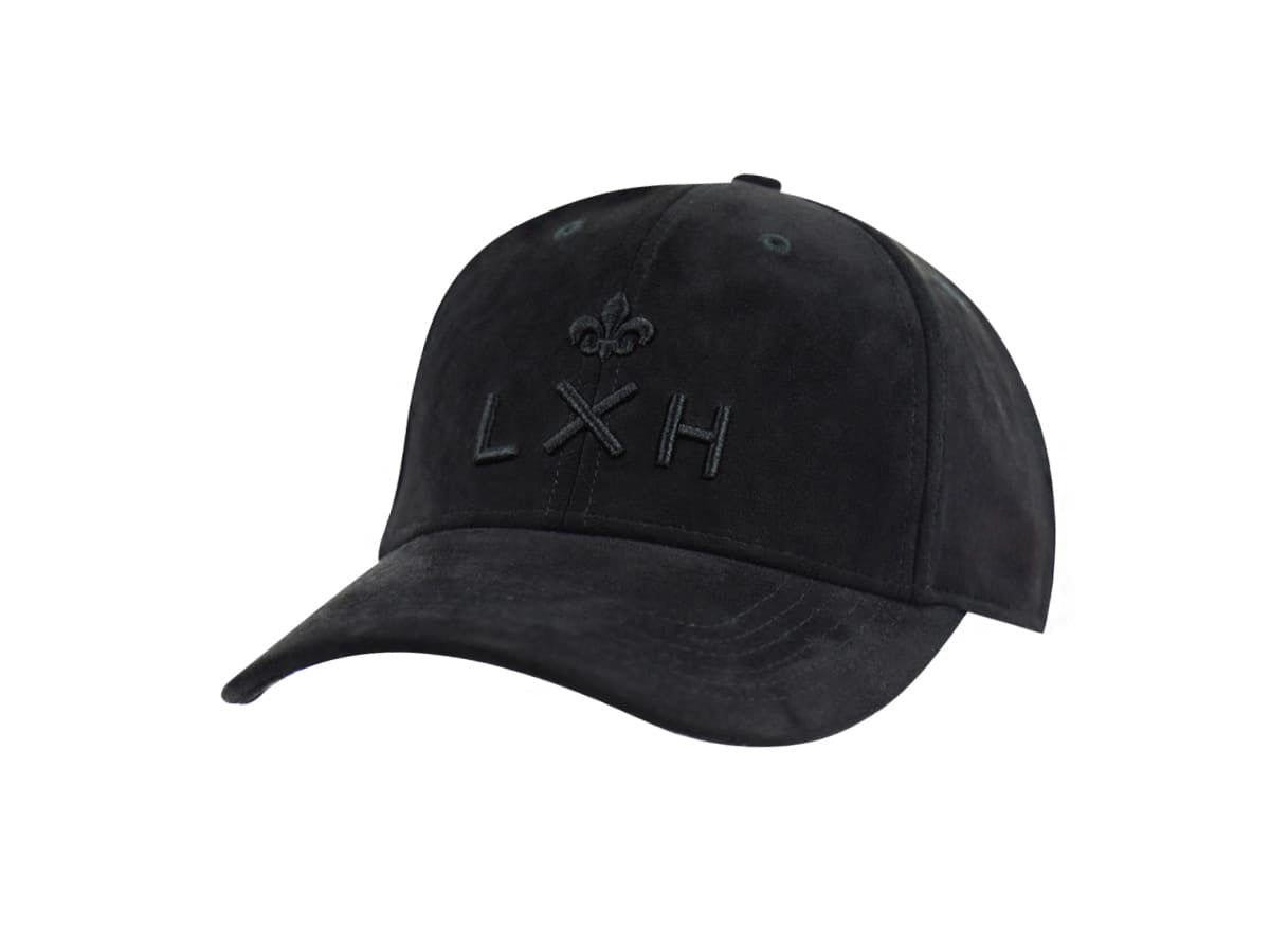 "Heritage" Cap in Tone-on-Tone Black Suede