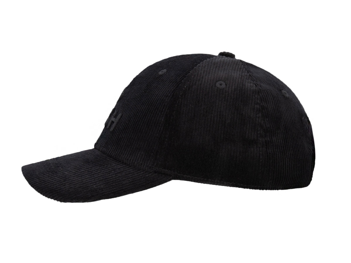 Casquette « Héritage » Velours Côtelé Ton sur Ton Noir avec visière légèrement courbée et broderie discrète
