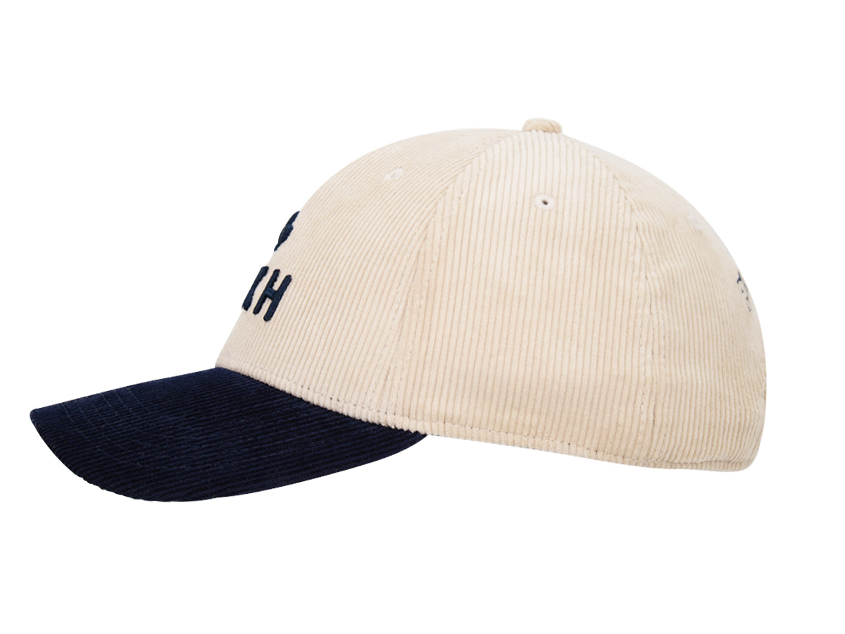 Casquette « Héritage » Velours Côtelé Bi-Color Beige / Bleu Marine avec visière inclinée et broderie tendance