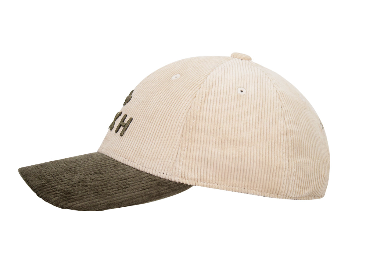Casquette « Héritage » Velours Côtelé Bi-Color Beige / Kaki de LXH avec visière stylée