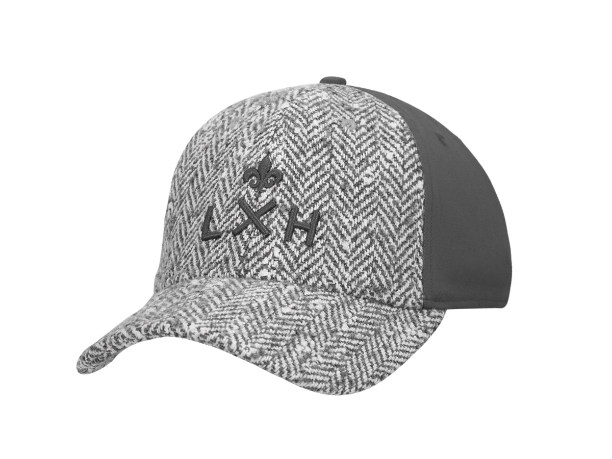 Tone-on-Tone Bi-Material “Heritage” Cap in Pearl Grey Speckled Chevron