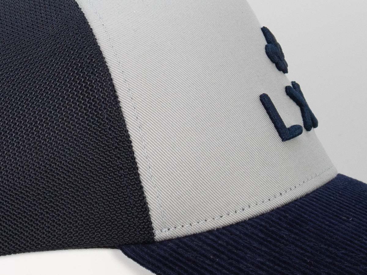 Casquette « Évasion » Bi-Matière Coton / Velours Côtelé Gris Perle / Bleu Marine