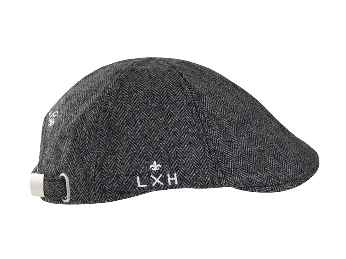Béret Chevron Gris LXH en tissu à motif chevron avec logo brodé blanc et réglable