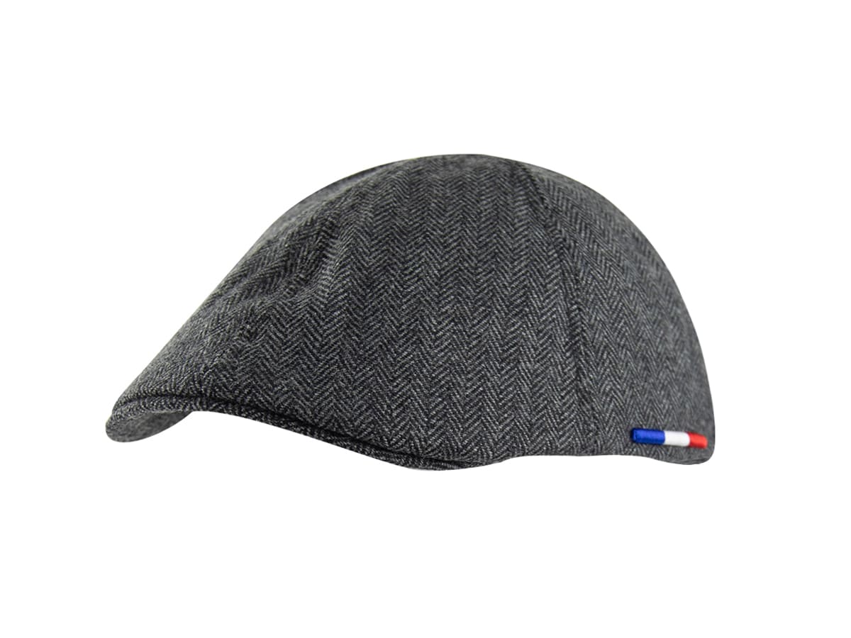 Béret Chevron Gris LXH en tissu texturé avec motif chevron et petit drapeau tricolore français