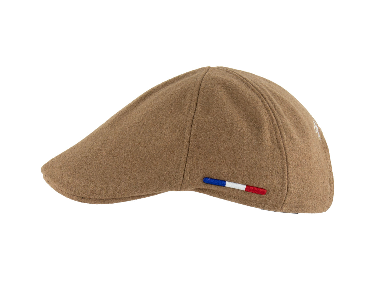 Béret Feutrine Camel LXH avec broderie tricolore bleu blanc rouge sur le côté