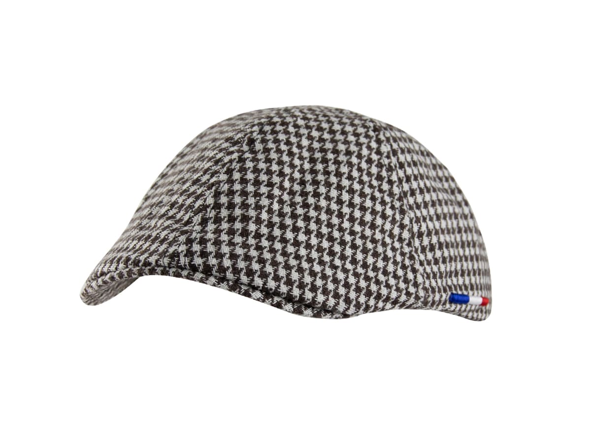 Béret Pied-de-Poule Marron / Blanc en tissu élégant avec un design classique et une finition de qualité