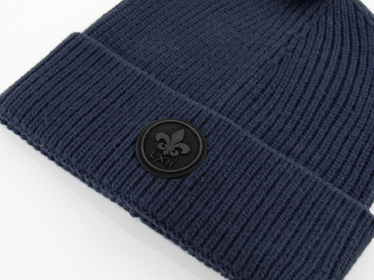 Bonnet bleu marine homme LXH en tricot avec patch logo en relief