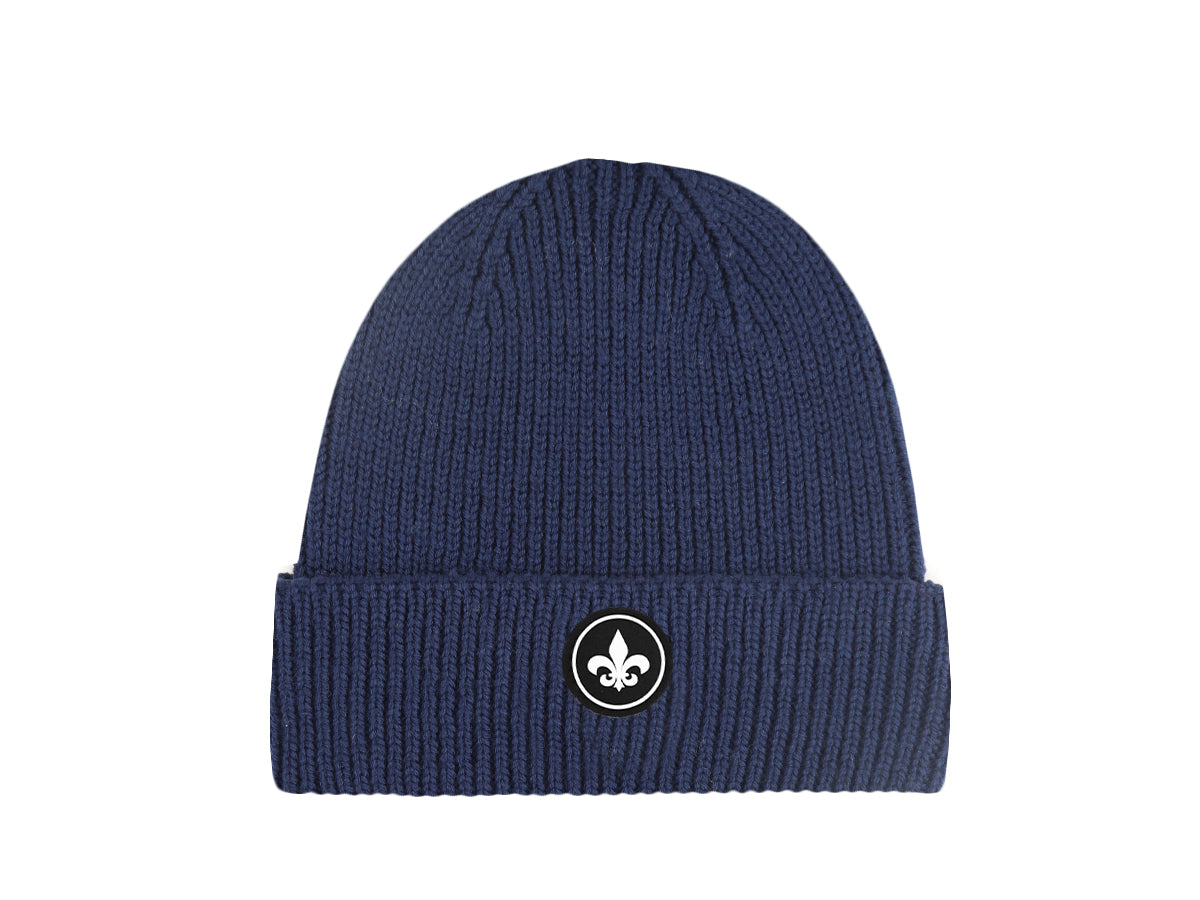 Bonnet Laine Mérinos Bleu Marine avec logo classique pour un style élégant et chaud