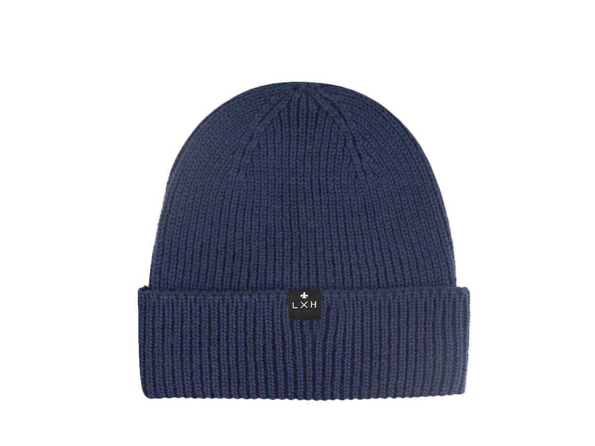 Bonnet Laine Mérinos Bleu Marine LXH avec design classique et confort optimal pour l'hiver