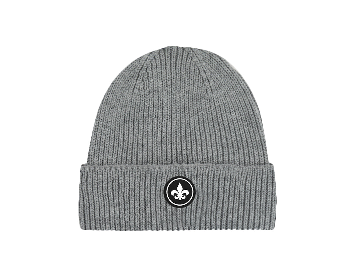 Bonnet Laine Mérinos Gris Souris avec logo sur la bande pour un style moderne et chaud