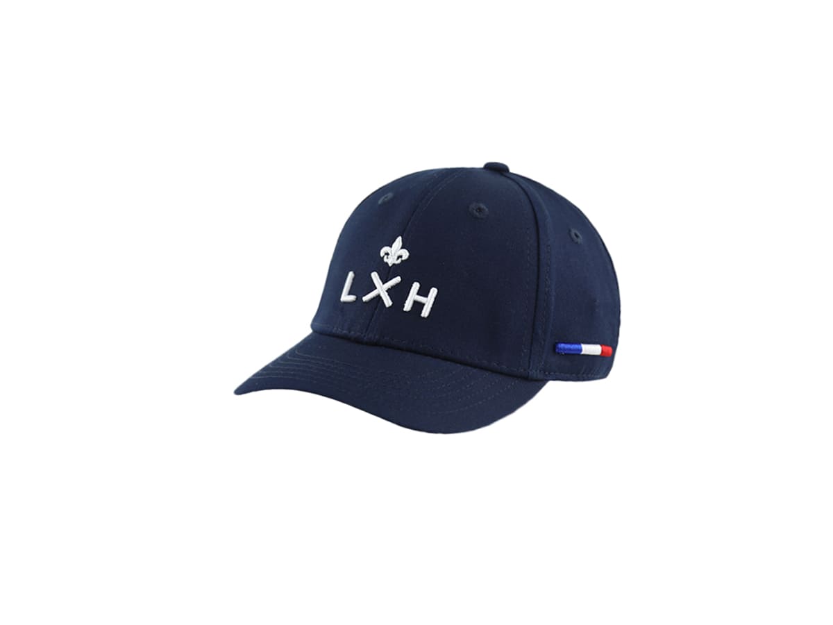 Casquette bébé bleu marine LXH avec un logo brodé et un détail tricolore