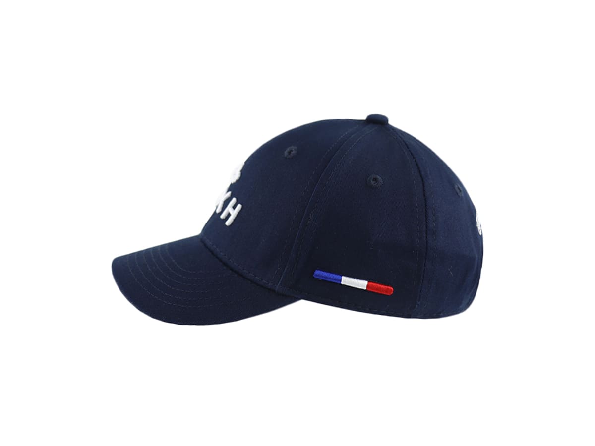 Casquette bébé bleu marine LXH avec logo brodé et détails tricolores sur le côté