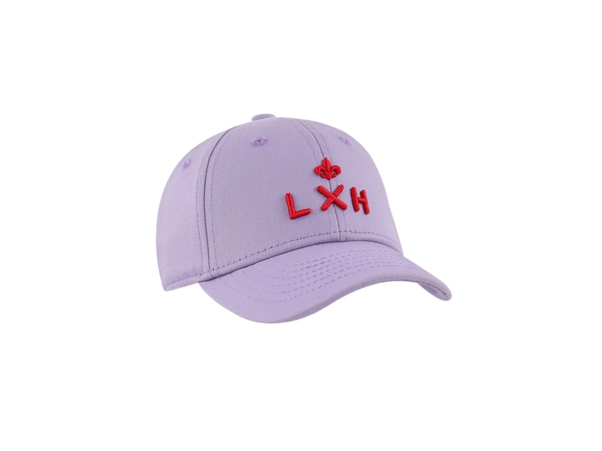 Casquette Bébé Coton Lilas de marque LXH avec broderie colorée sur le devant