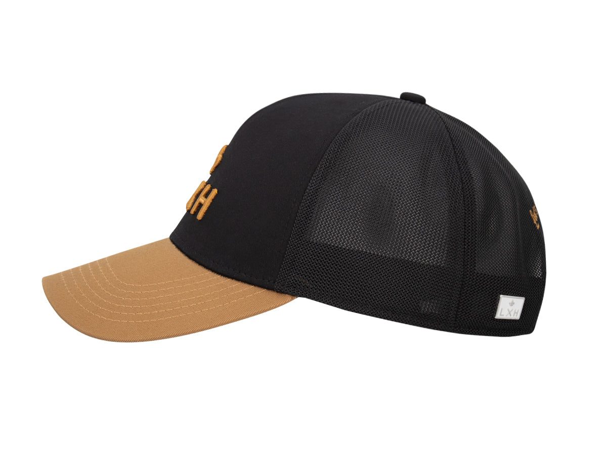 Casquette bi-color noir pain d'épice de LXH avec visière et style moderne