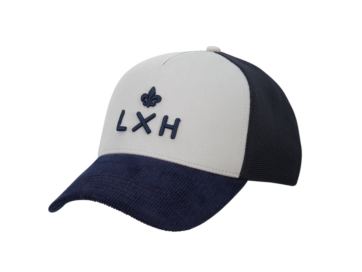 Casquette bi-matière coton velours homme LXH avec logo brodé et visière navy