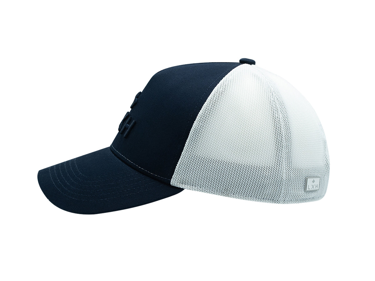 Casquette bleu marine bicolore coton de LXH avec visière incurvée et filet arrière