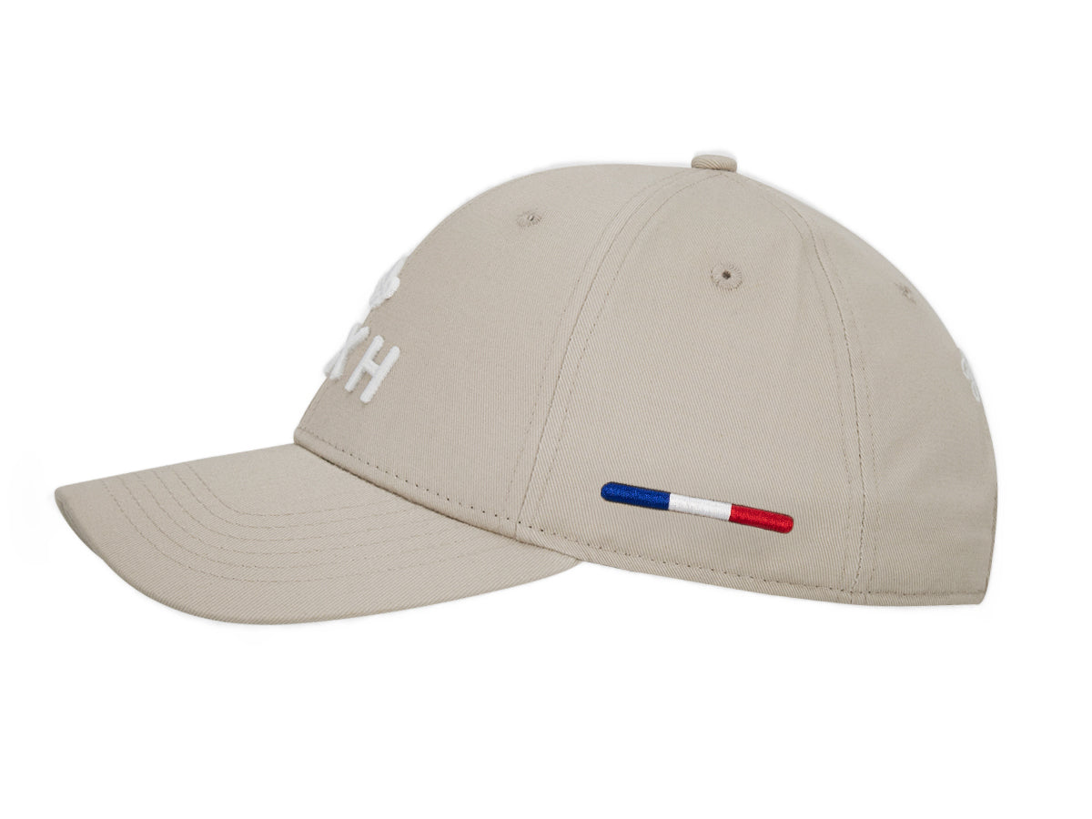 Casquette coton beige homme LXH avec broderie et détails tricolores sur le côté