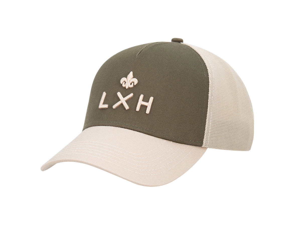Casquette coton bi-color kaki mastic de la marque LXH avec logo brodé devant