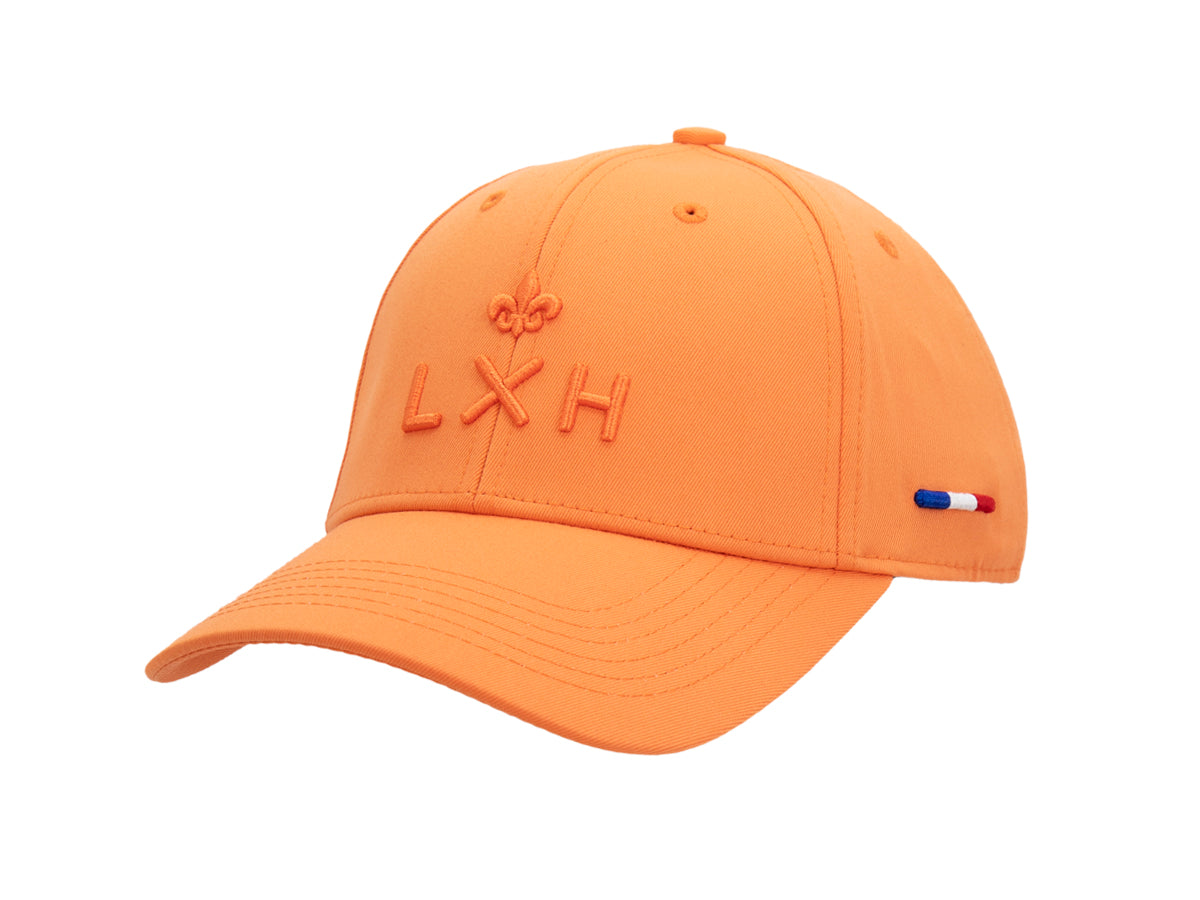 Casquette coton LXH orange avec logo brodé et bande tricolore sur le côté