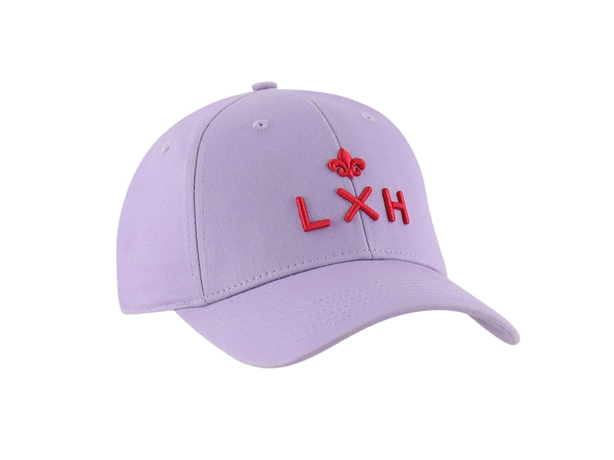 Casquette Coton Pop Lilas avec broderie rouge LXH pour un style décontracté.