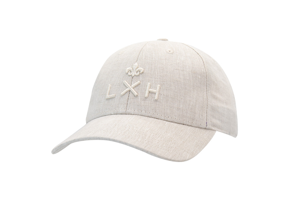 Casquette en lin LXH beige avec logo bordé pour un style décontracté et élégant
