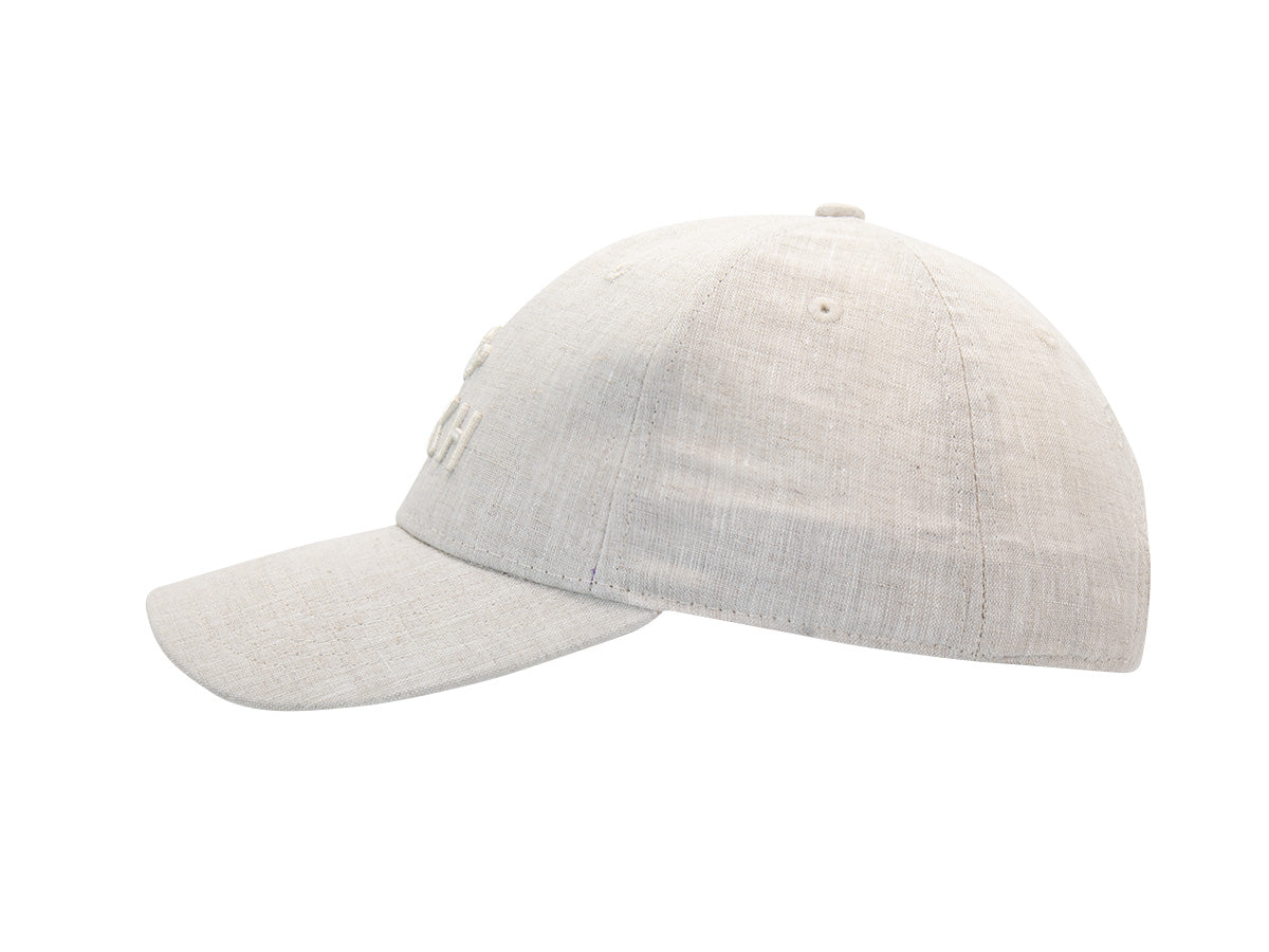 Casquette en lin LXH de couleur beige avec une visière courbée et broderie élégante