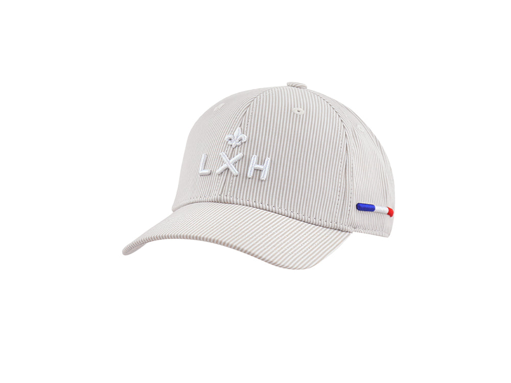 Casquette enfant rayures beige blanc LXH avec logo brodé sur le devant