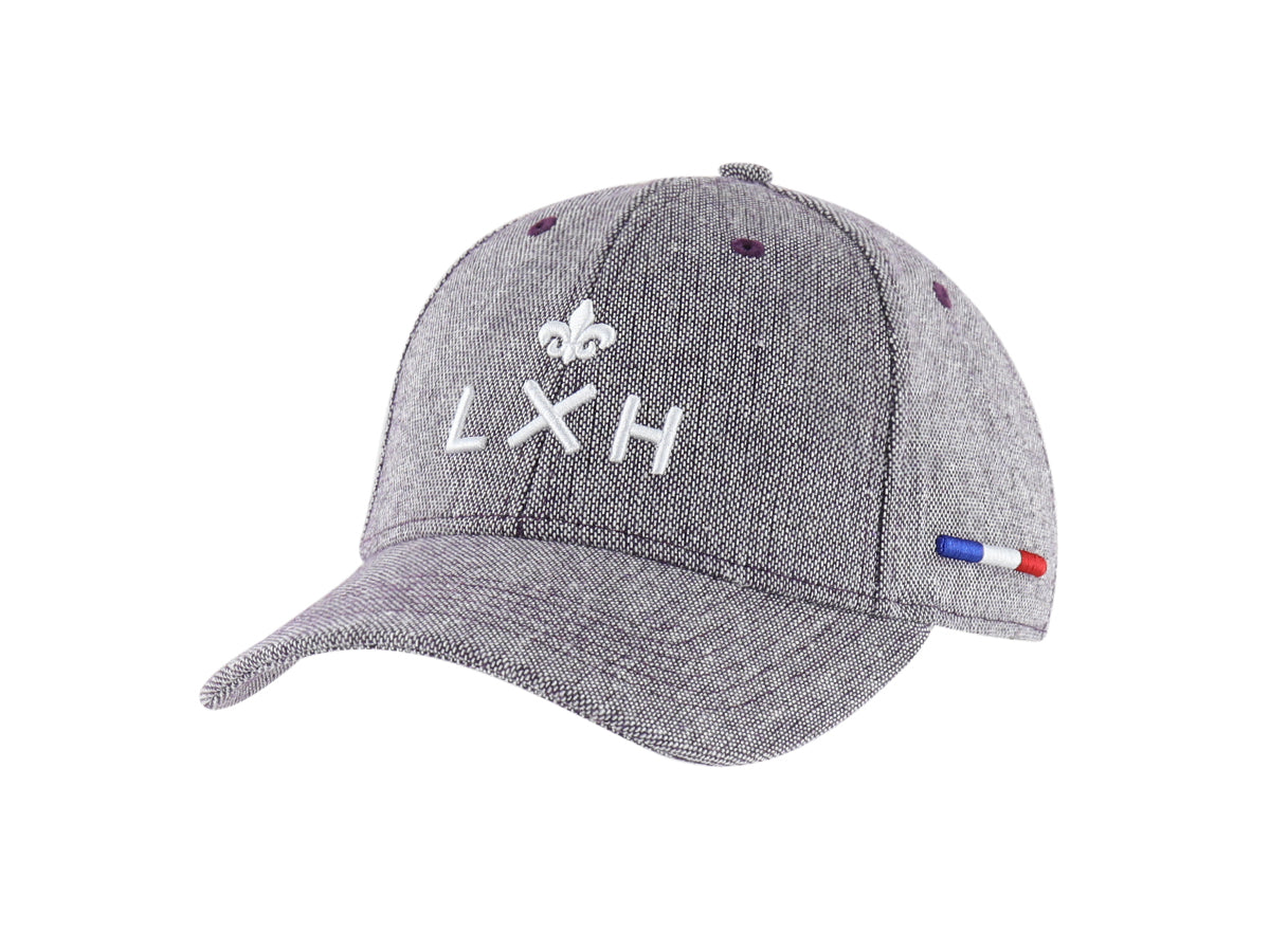 Casquette laine violette de la marque LXH avec logo brodé et détails tricolores