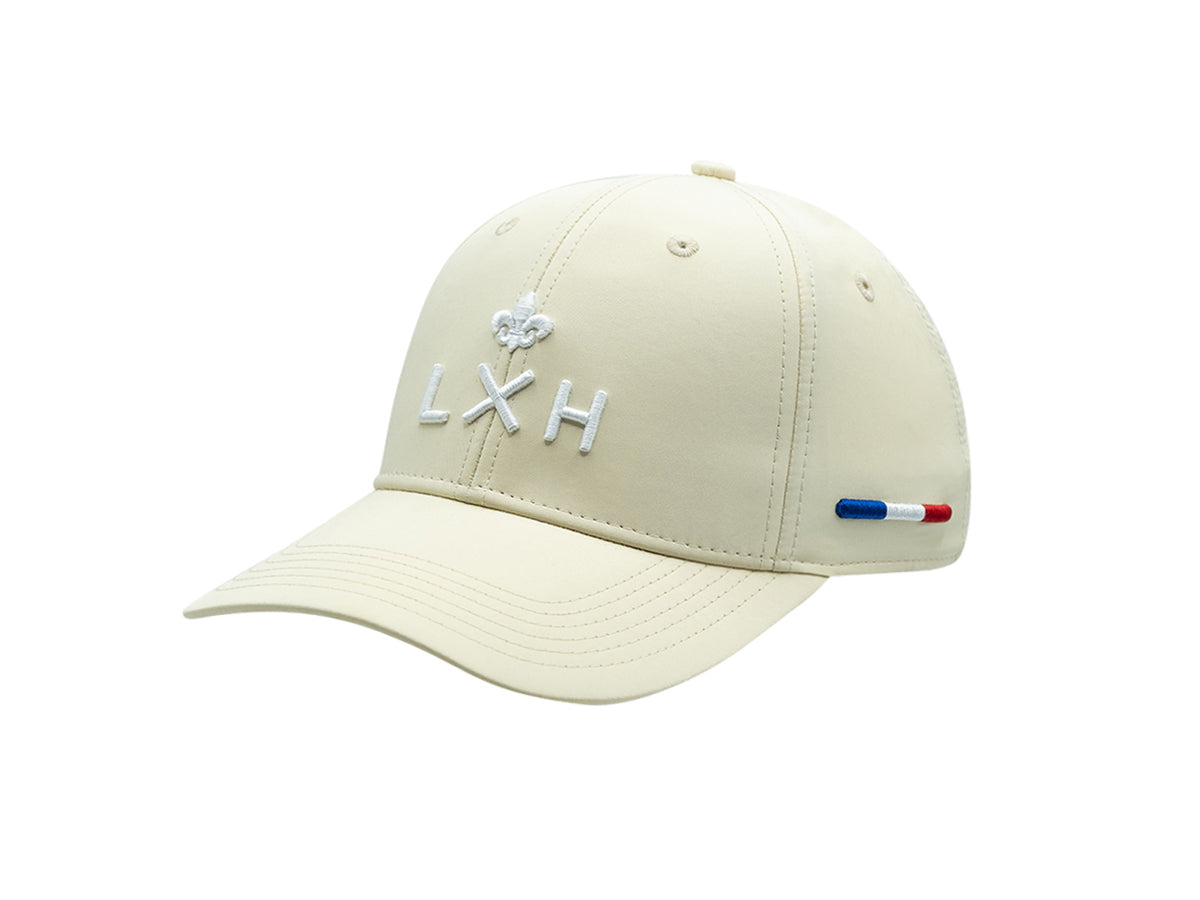 Casquette nylon beige homme LXH avec logo brodé et détails tricolores