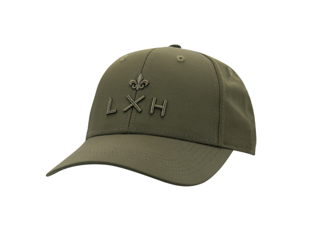 Casquette nylon ton sur ton LXH de couleur olive avec logo brodé à l'avant