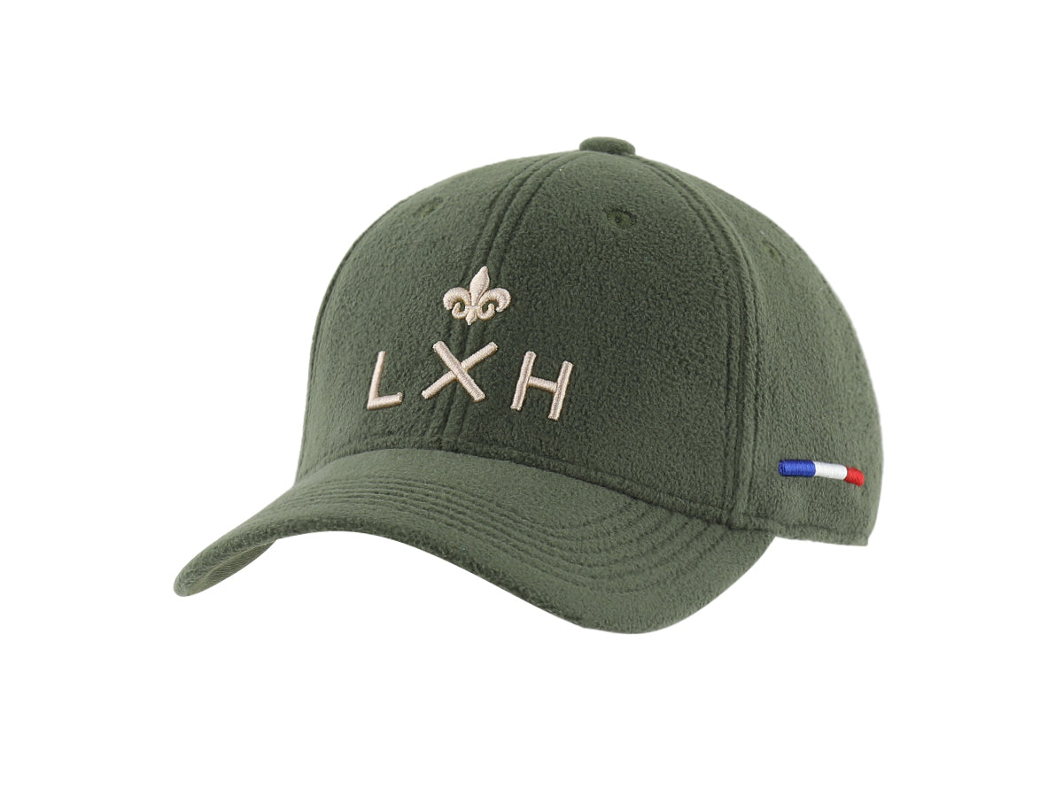 Casquette polaire kaki homme LXH avec logo brodé et détails tricolores