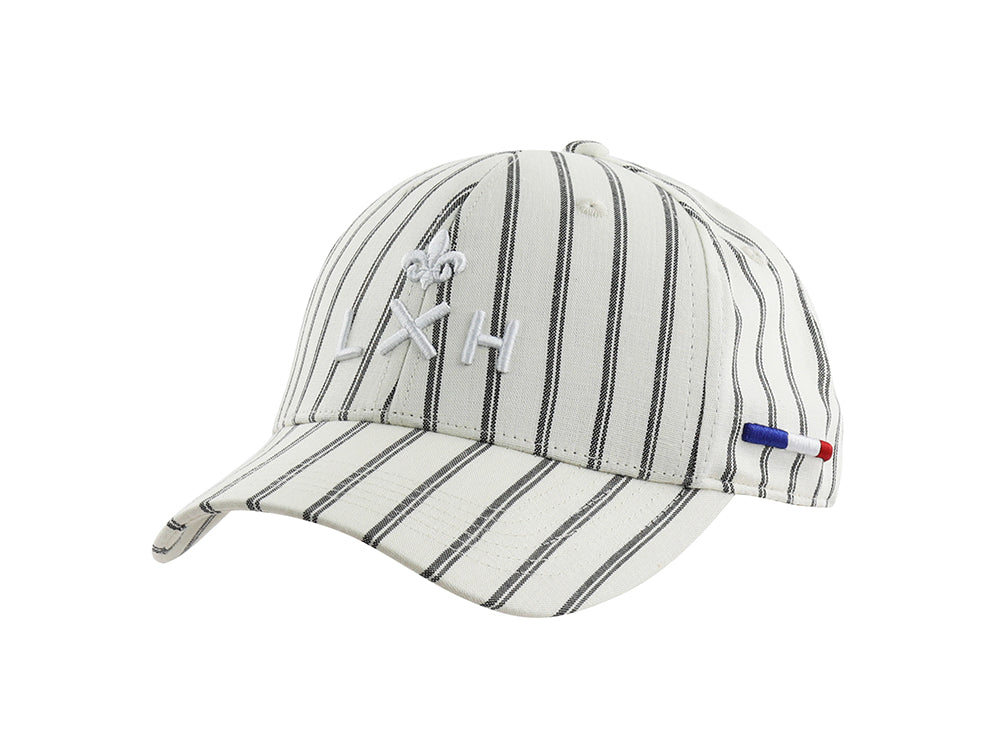 Casquette rayée beige homme de la marque LXH avec logo brodé sur le devant