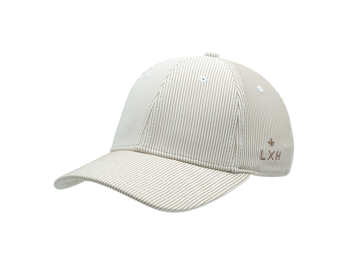 Casquette rayée beige premium de la marque LXH avec une visière incurvée et un design élégant