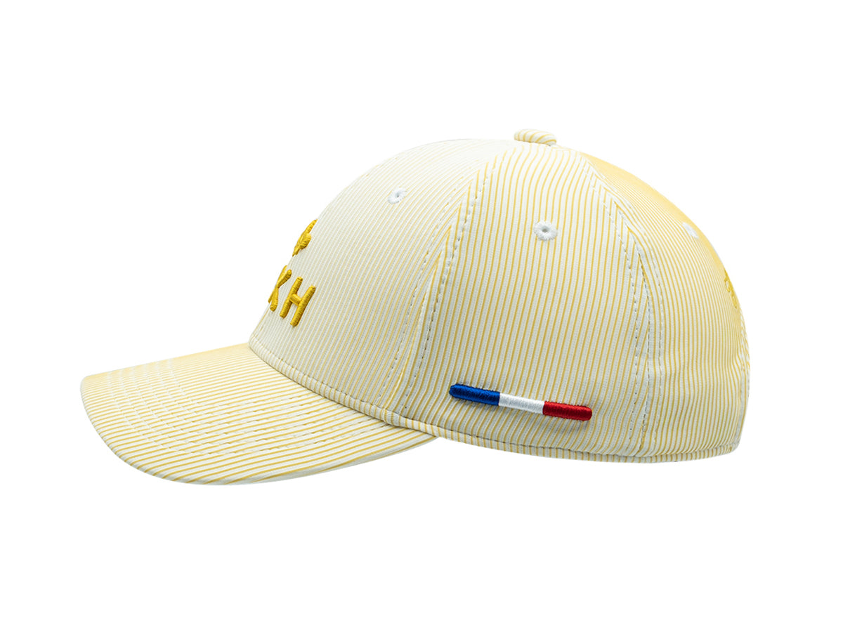 Casquette rayée jaune premium LXH avec broderie et détails tricolores sur le côté