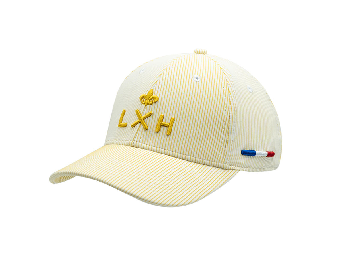 Casquette rayée jaune premium LXH avec broderie élégante et couleurs françaises