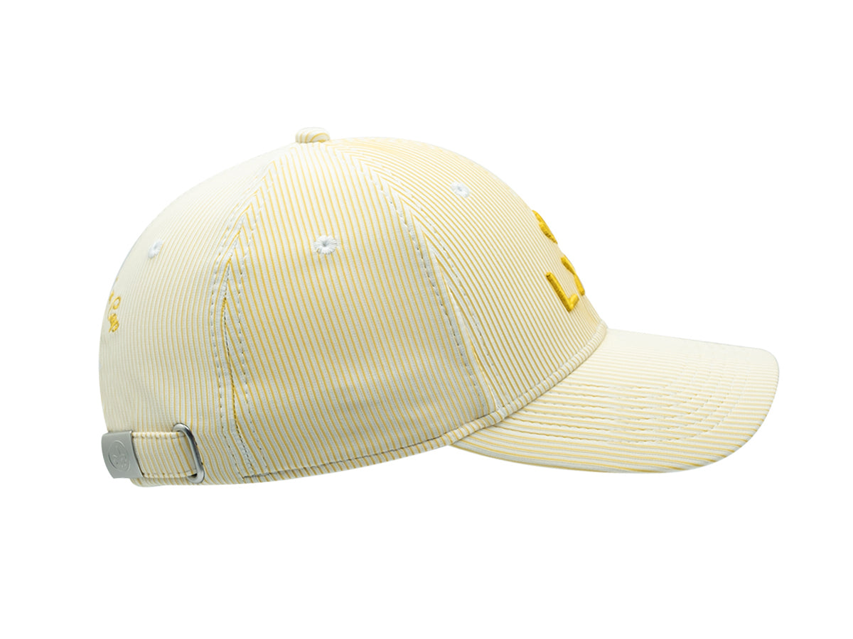 Casquette rayée jaune premium LXH avec une visière incurvée et une fermeture à boucle