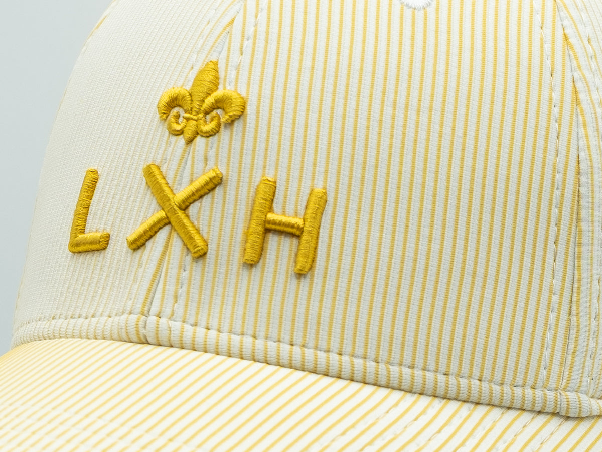 Casquette rayée jaune premium LXH avec broderie élégante pour un look décontracté