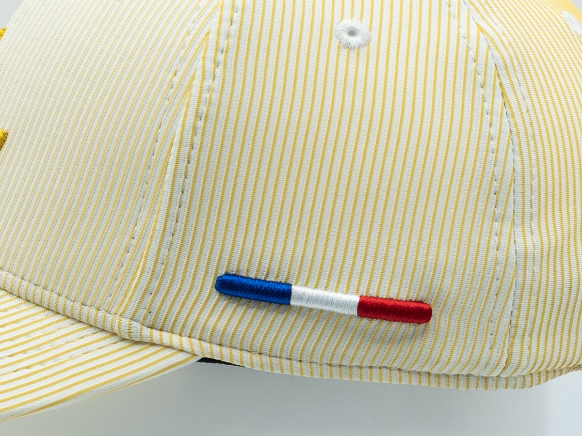 Casquette rayée jaune premium avec broderie tricolore sur le côté pour un style unique
