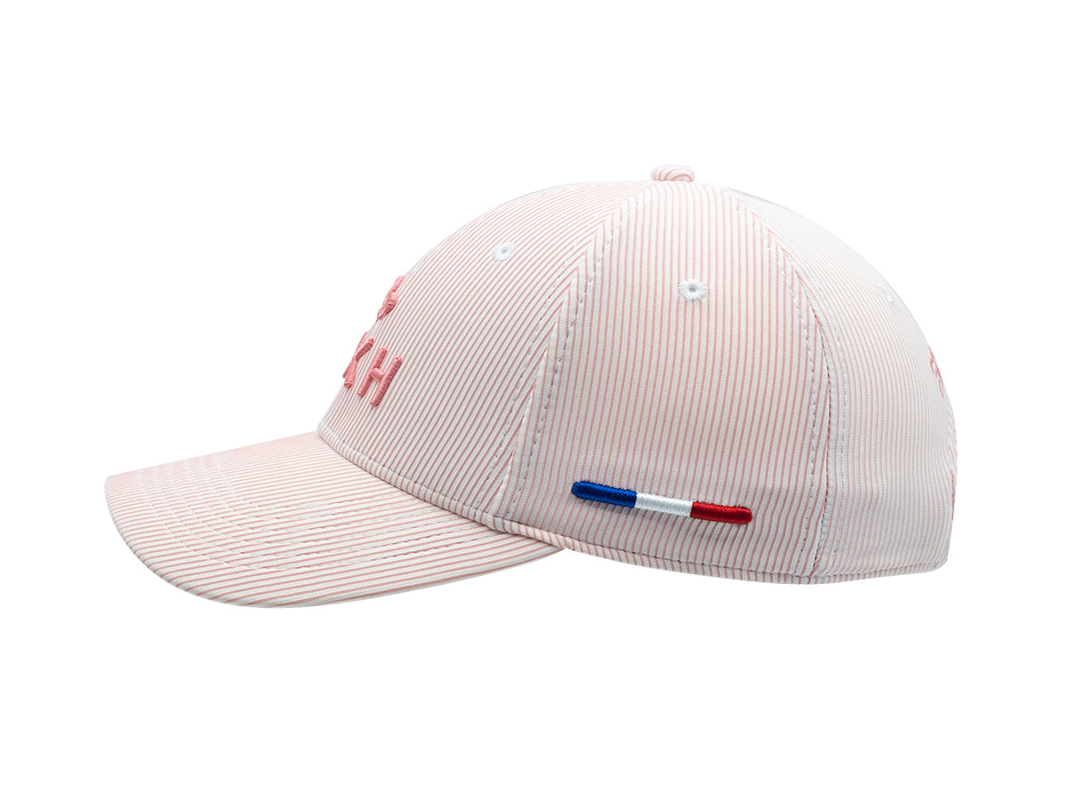 Casquette rayée rose femme LXH avec broderie et détails colorés sur le côté
