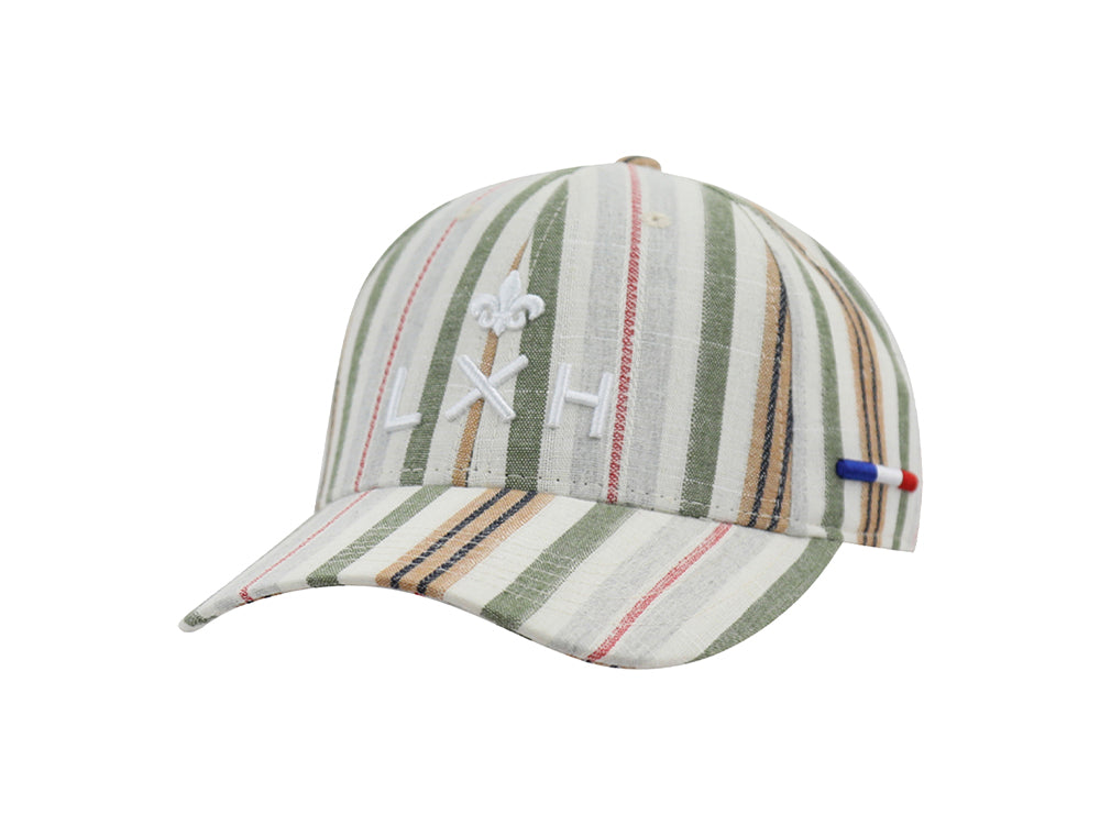 Casquette rayée verte homme LXH avec logo et design tendance pour un style décontracté