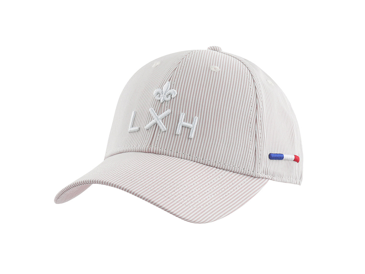 Casquette Rayures Beige / Blanc LXH avec logo brodé sur le devant et détails tricolores