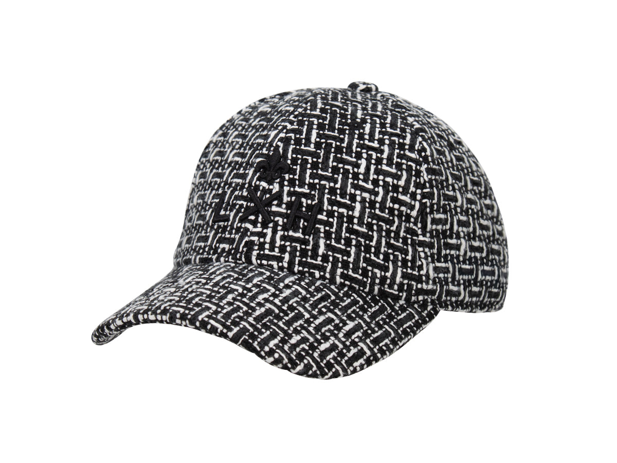 Casquette tweed noir de LXH avec motif tissé élégant pour un style moderne