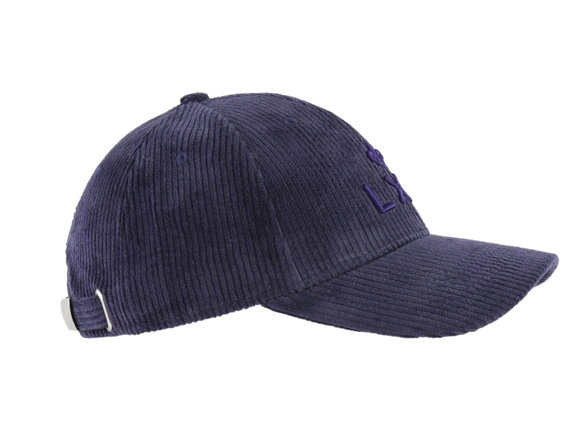 Casquette velours côtelé indigo LXH avec broderie et fermeture arrière réglable
