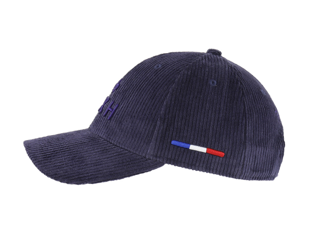 Casquette velours côtelé indigo de LXH avec broderie et détails tricolores