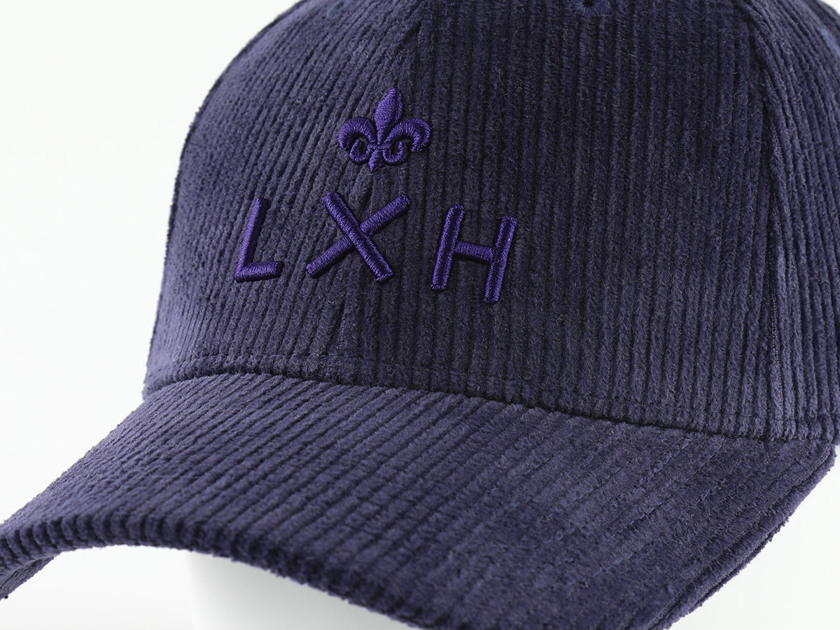 Casquette velours côtelé indigo LXH avec broderie en relief pour un style tendance