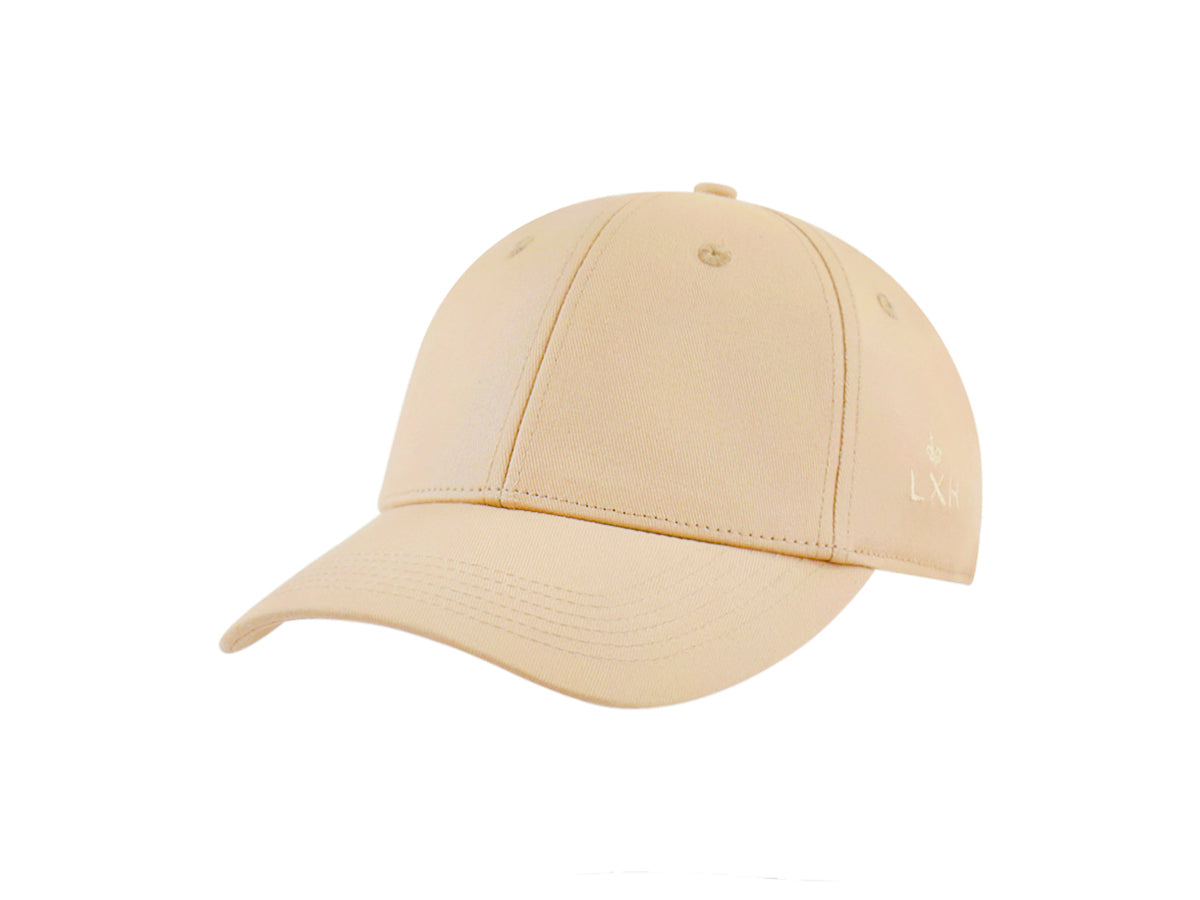Casquette LXH en coton beige avec une visière courbée et un style décontracté