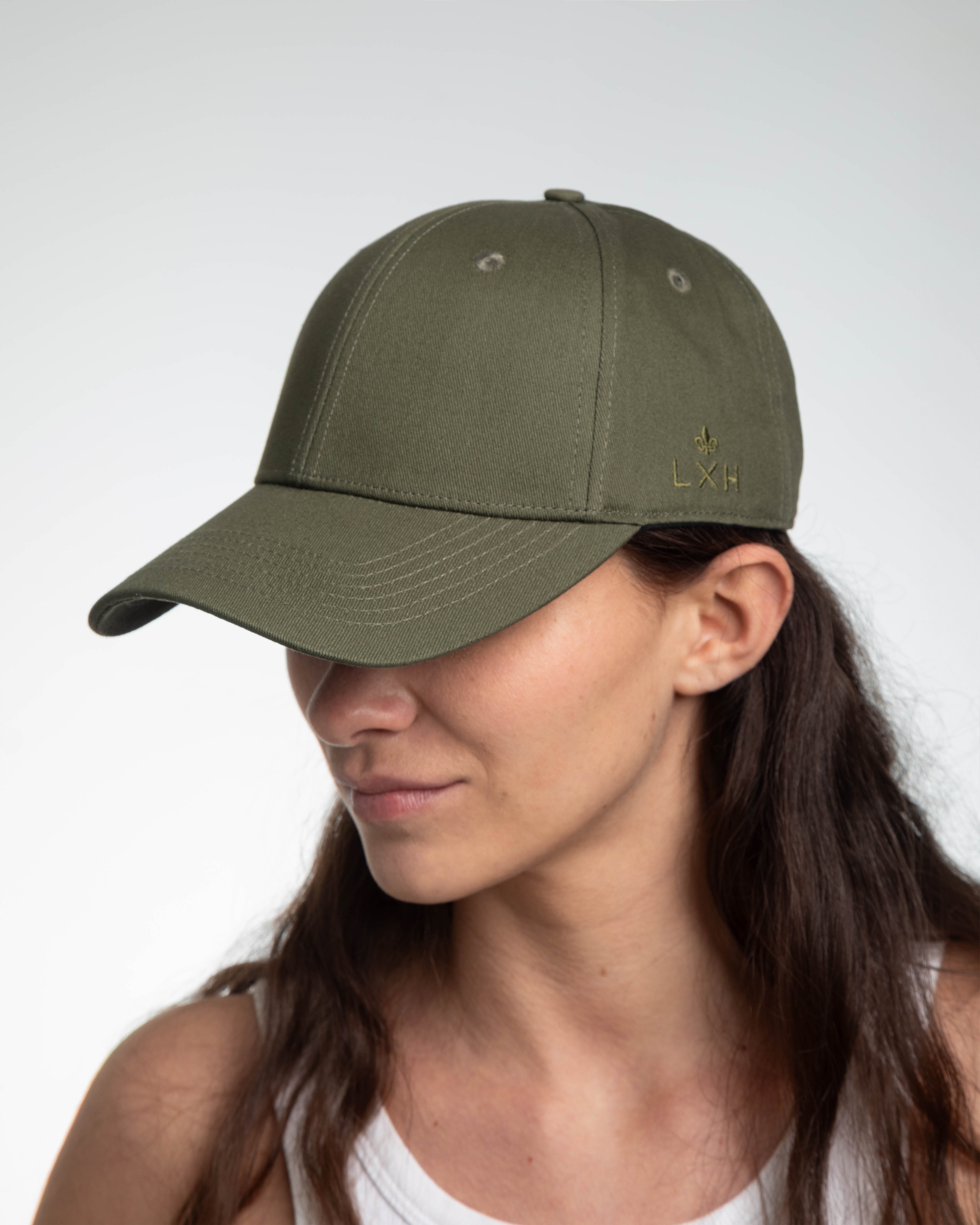 Casquette LXH en coton kaki avec logo brodé pour un style décontracté
