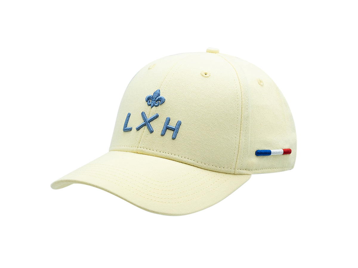 Casquette LXH en Coton Pop Jaune Citron avec logo bleu et petit drapeau français brodé