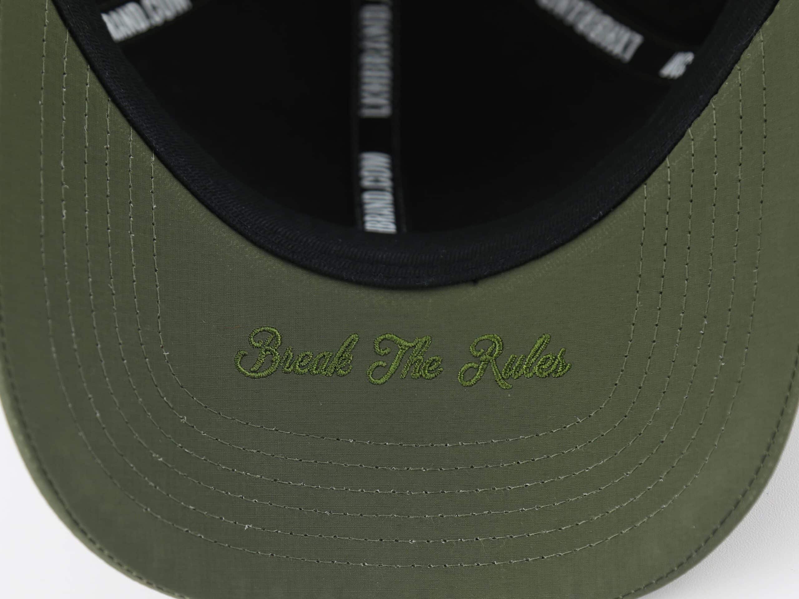 Casquette LXH en Nylon Kaki avec broderie Break The Rules sur la visière